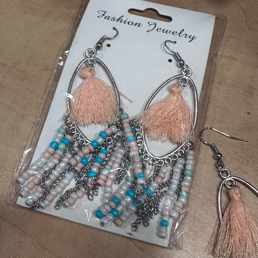 Bohemian Tassel Earrings with Beads - Picture 5 of 7